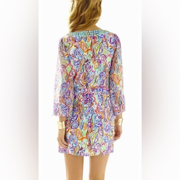 Lilly Pulitzer Saemus What A Catch Beaded Belted Silk CDC Tunic Shift Dress Sz 4 - Picture 10 of 14